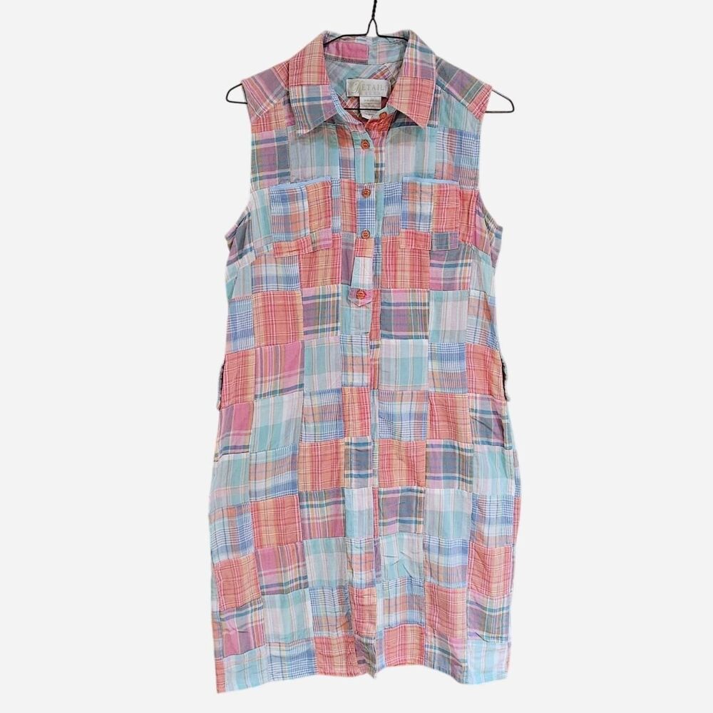 y2k preppy twee pink blue madras plaid patchwork dress
